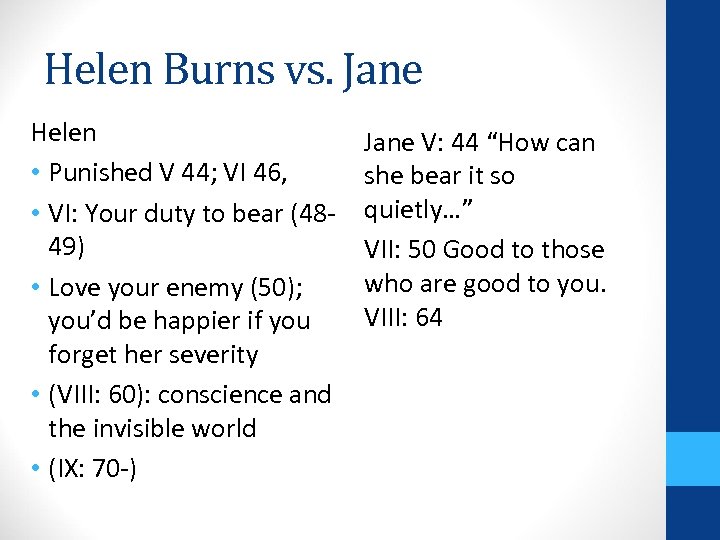 Helen Burns vs. Jane Helen • Punished V 44; VI 46, • VI: Your