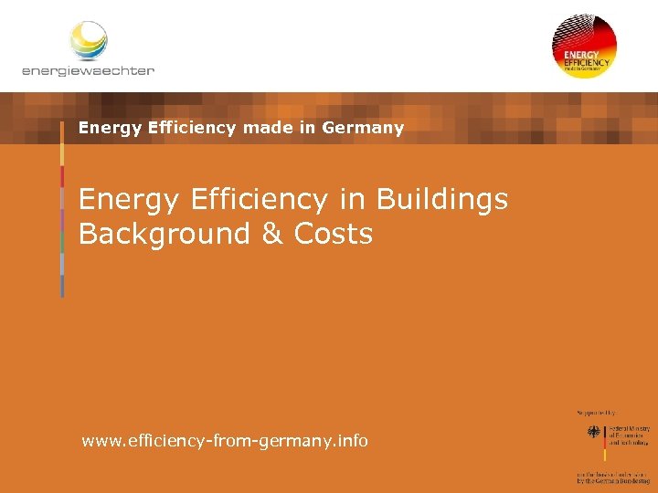 Energy Efficiency made in Germany Energy Efficiency in Buildings Background & Costs www. efficiency-from-germany.
