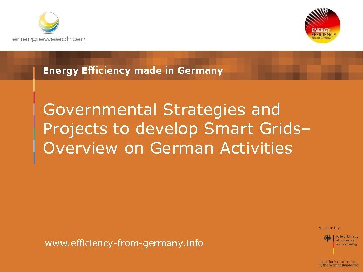 Energy Efficiency made in Germany Governmental Strategies and Projects to develop Smart Grids– Overview