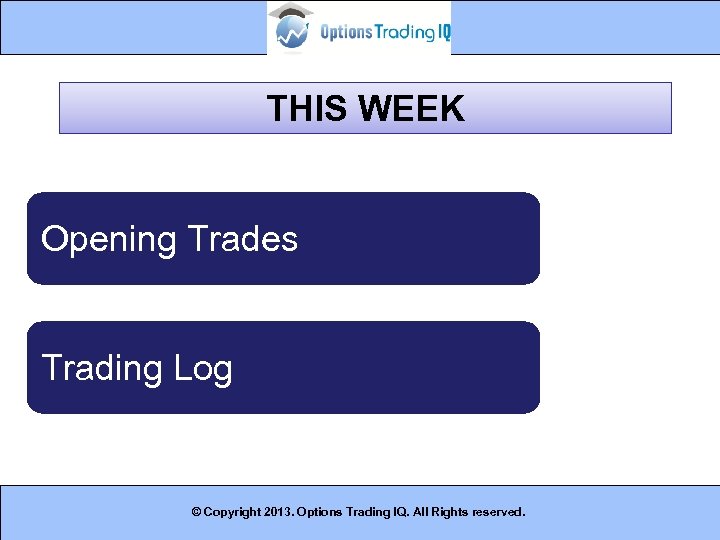 THIS WEEK Opening Trades Trading Log © Copyright 2013. Options Trading IQ. All Rights