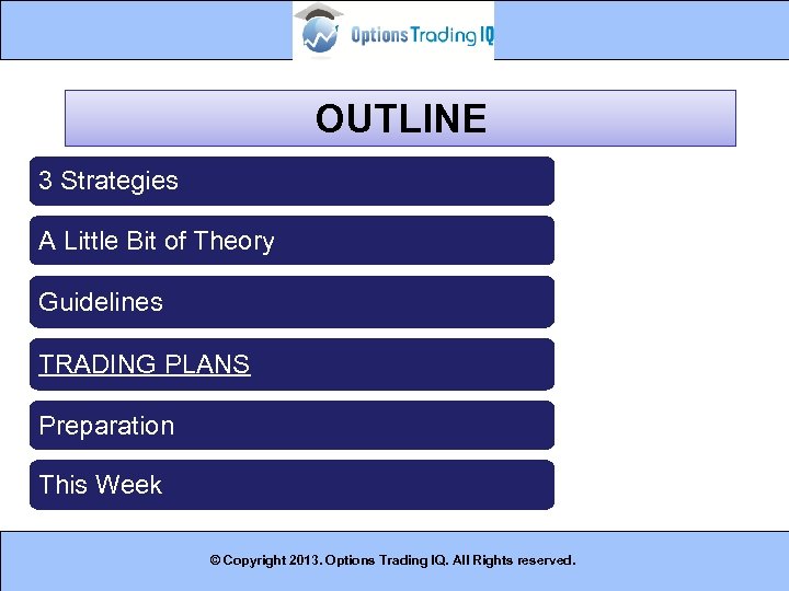 OUTLINE 3 Strategies A Little Bit of Theory Guidelines TRADING PLANS Preparation This Week