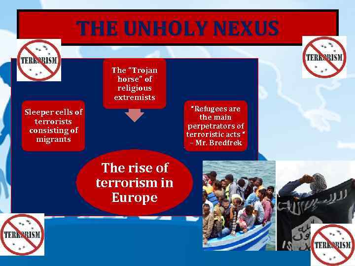 THE UNHOLY NEXUS The “Trojan horse” of religious extremists “Refugees are the main perpetrators