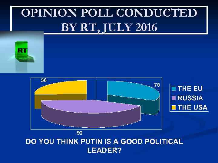 OPINION POLL CONDUCTED BY RT, JULY 2016 DO YOU THINK PUTIN IS A GOOD