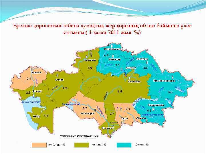 Ерекше қорғалатын табиғи аумақтық жер қорының облыс бойынша үлес салмағы ( 1 қазан 2011