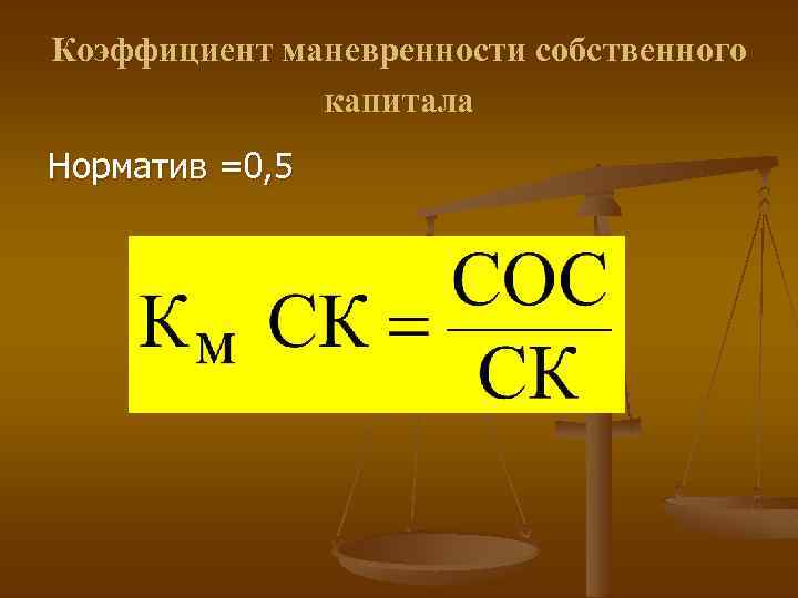 Коэффициент маневренности собственного капитала Норматив =0, 5 