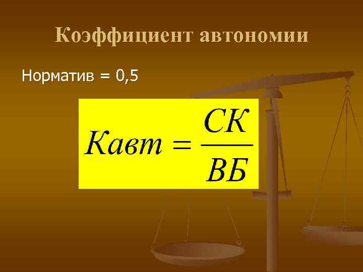 Коэффициент автономии Норматив = 0, 5 