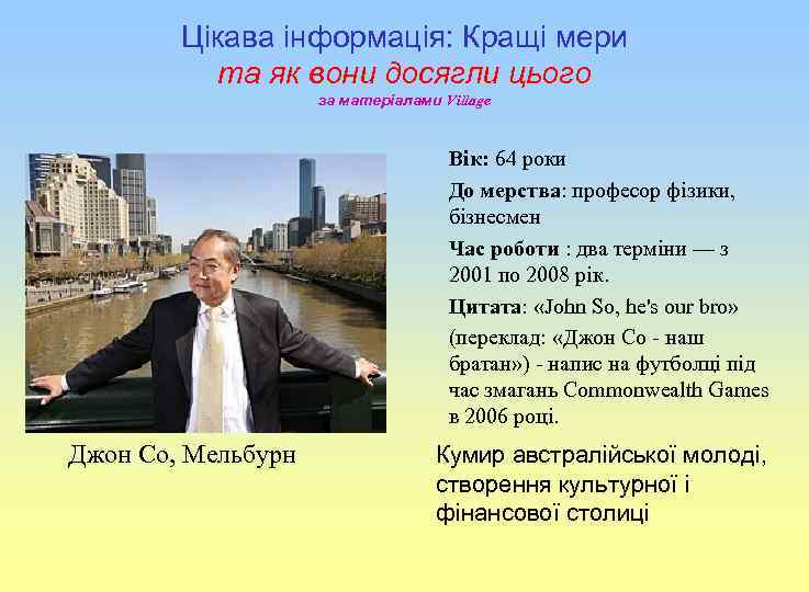 Цікава інформація: Кращі мери та як вони досягли цього за матеріалами Village Вік: 64