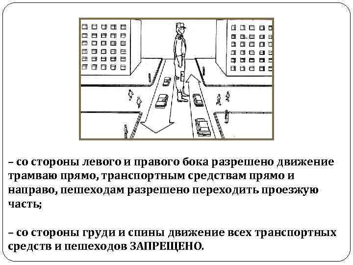 – со стороны левого и правого бока разрешено движение трамваю прямо, транспортным средствам прямо