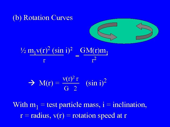 (b) Rotation Curves ½ m 1 v(r)2 (sin i)2 GM(r)m 1 r = v(r)2