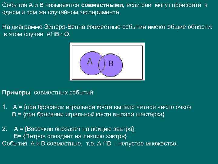 На диаграмме эйлера показаны события