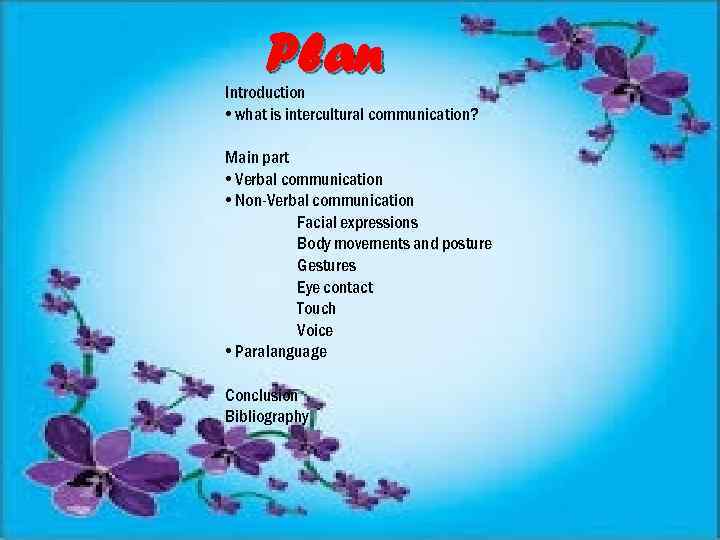 Plan Introduction • what is intercultural communication? Main part • Verbal communication • Non-Verbal
