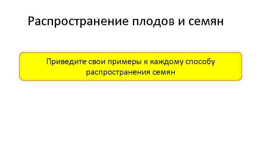 Распространение плодов и семян Приведите свои примеры к каждому способу распространения семян 