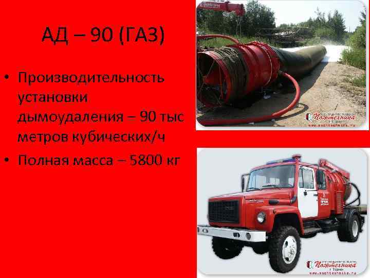 АД – 90 (ГАЗ) • Производительность установки дымоудаления – 90 тыс метров кубических/ч •