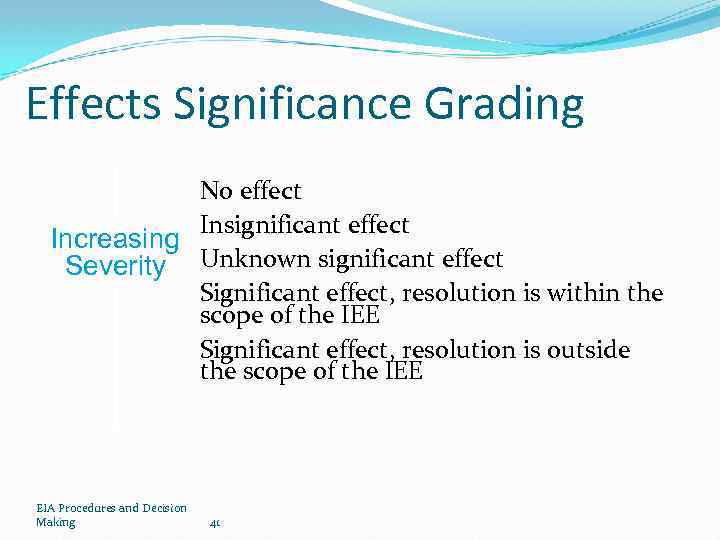 Effects Significance Grading No effect Insignificant effect Increasing Severity Unknown significant effect Significant effect,