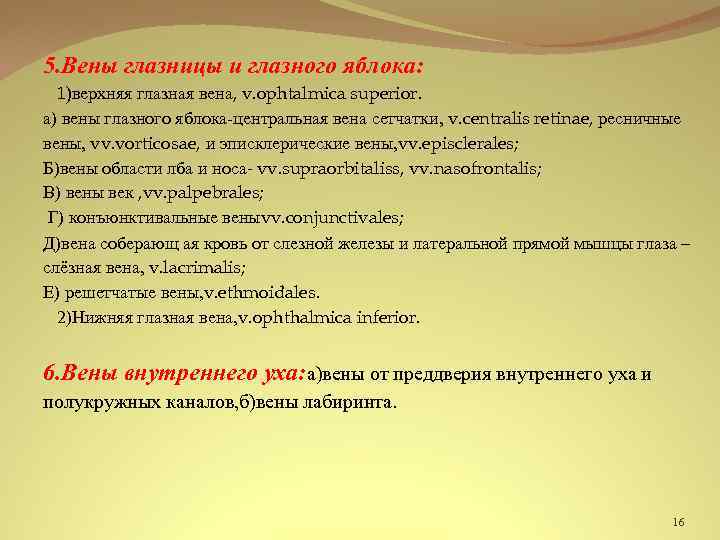 5. Вены глазницы и глазного яблока: 1)верхняя глазная вена, v. ophtalmica superior. а) вены