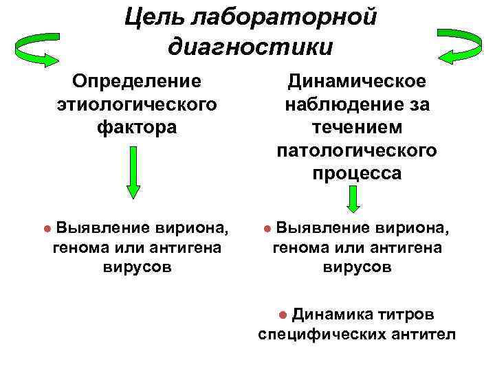 Цель лабораторной диагностики Определение этиологического фактора l Выявление вириона, генома или антигена вирусов Динамическое