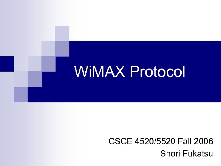 Wi. MAX Protocol CSCE 4520/5520 Fall 2006 Shori Fukatsu 