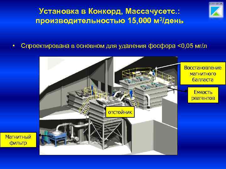 Установка в Конкорд, Массачусетс. : производительностью 15, 000 м 3/день • Спроектирована в основном