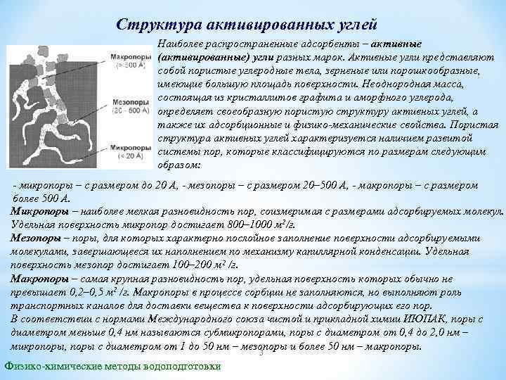 Структура активированных углей Наиболее распространенные адсорбенты – активные (активированные) угли разных марок. Активные угли