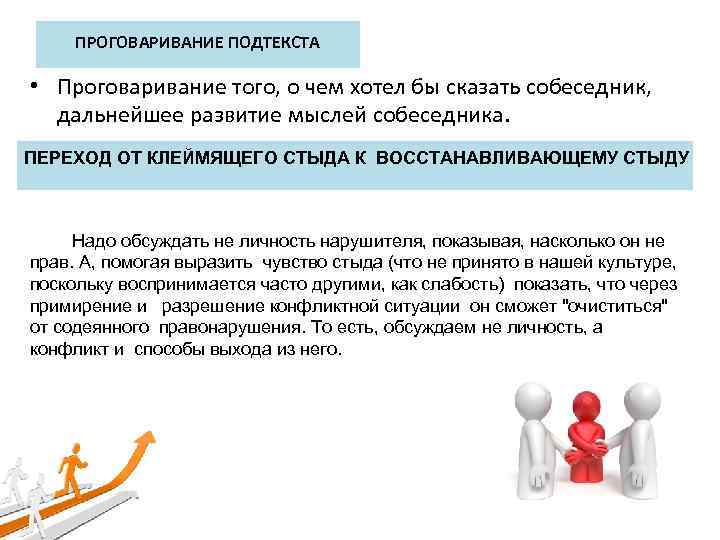 ПРОГОВАРИВАНИЕ ПОДТЕКСТА • Проговаривание того, о чем хотел бы сказать собеседник, дальнейшее развитие мыслей