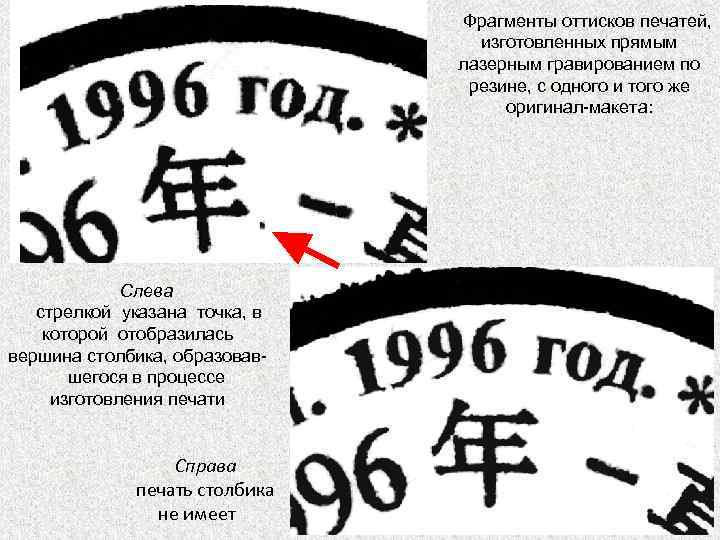 Фрагменты оттисков печатей, изготовленных прямым лазерным гравированием по резине, с одного и того же