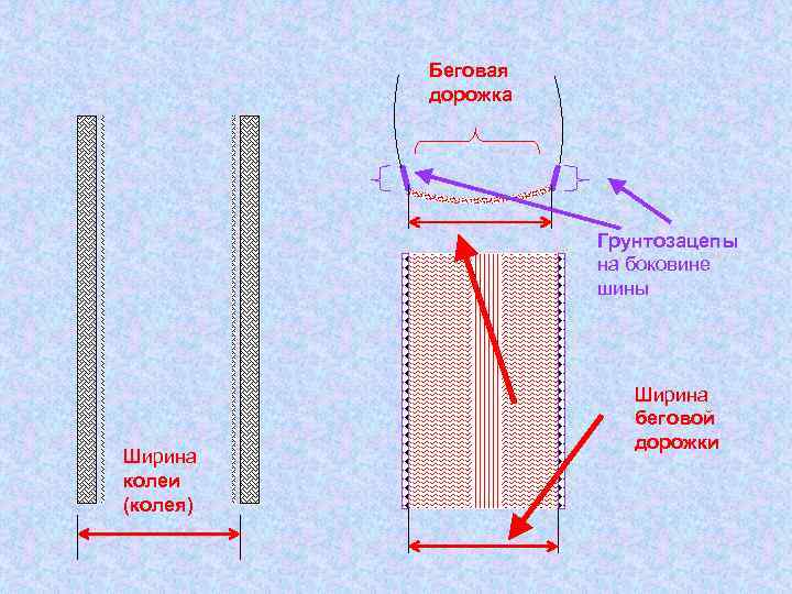 Беговая дорожка Грунтозацепы на боковине шины Ширина колеи (колея) Ширина беговой дорожки 