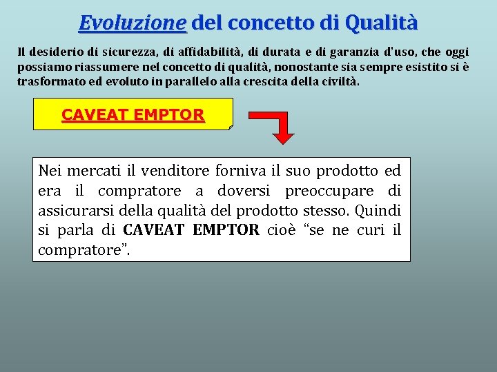 Evoluzione del concetto di Qualità Il desiderio di sicurezza, di affidabilità, di durata e