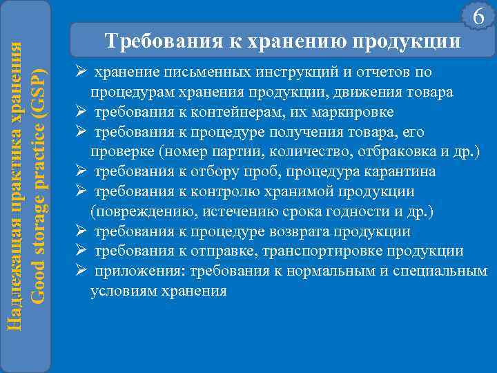 Надлежащая практика хранения Надлежащая практика хранени Good storage practice (GSP) Требования к хранению продукции