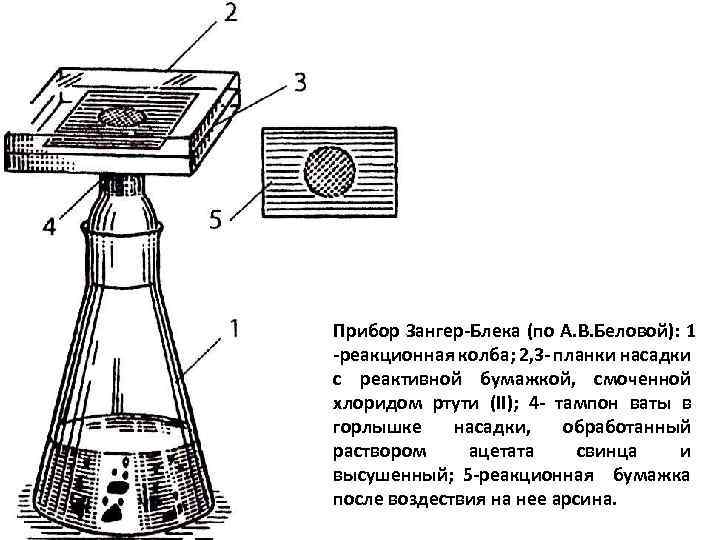 Прибор Зангер-Блека (по А. В. Беловой): 1 -реакционная колба; 2, 3 - планки насадки