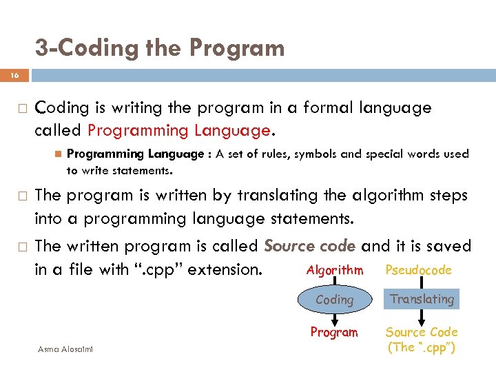 3 -Coding the Program 16 Coding is writing the program in a formal language