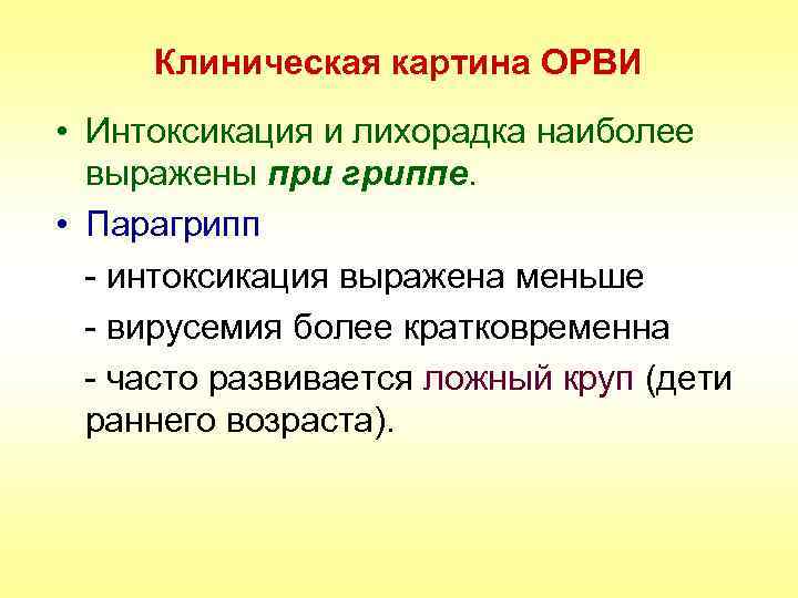 Клиническая картина орви