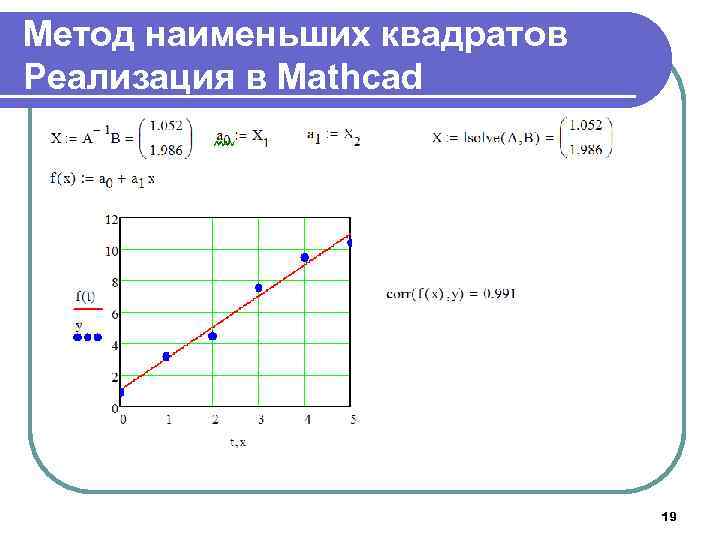 Метод наименьших квадратов Реализация в Mathcad 19 