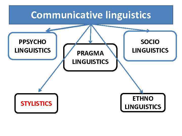 Communicative linguistics PPSYCHO LINGUISTICS STYLISTICS PRAGMA LINGUISTICS SOCIO LINGUISTICS ETHNO LINGUISTICS 