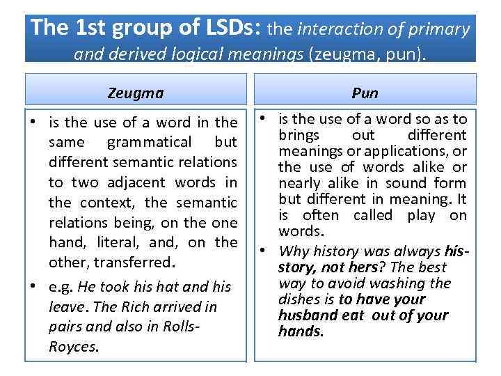 The 1 st group of LSDs: the interaction of primary and derived logical meanings