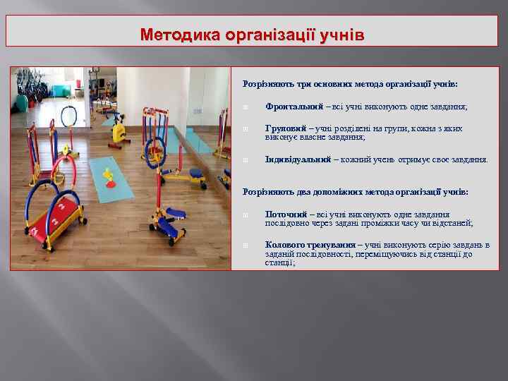 Методика організації учнів Розрізняють три основних метода організації учнів: Фронтальний – всі учні виконують