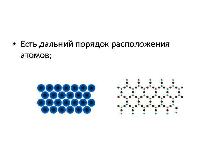  • Есть дальний порядок расположения атомов; 