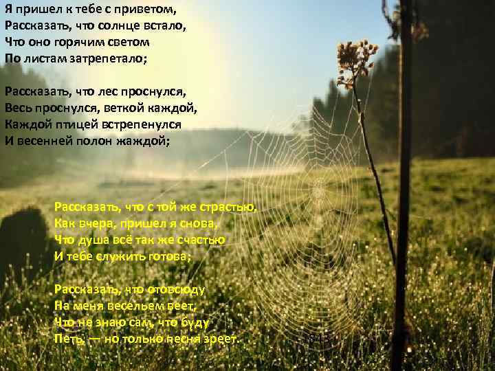 Я пришел к тебе с приветом, Рассказать, что солнце встало, Что оно горячим светом