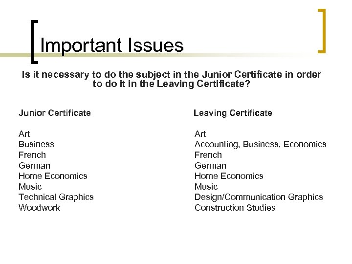 Important Issues Is it necessary to do the subject in the Junior Certificate in