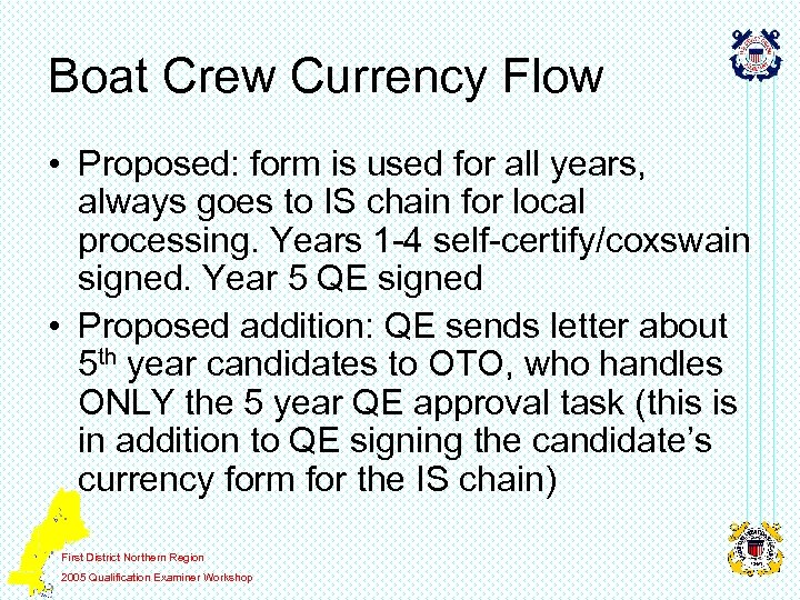 Boat Crew Currency Flow • Proposed: form is used for all years, always goes