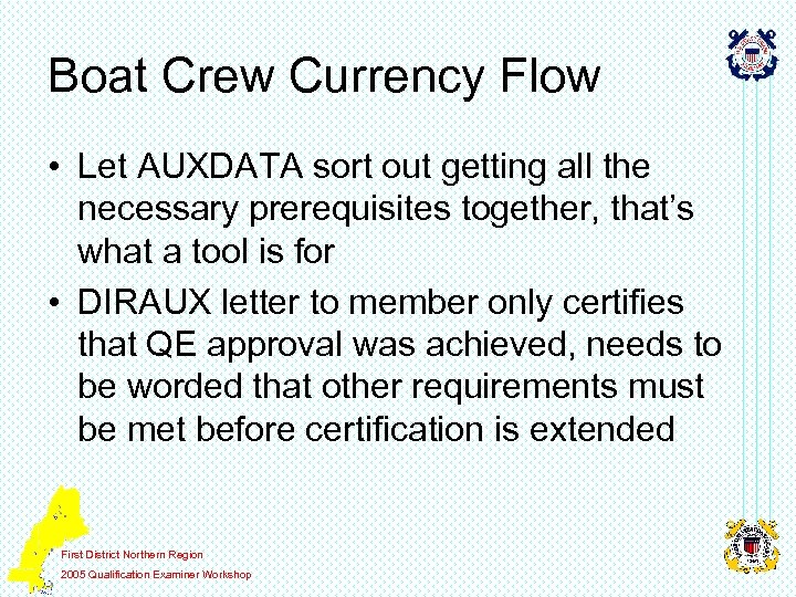 Boat Crew Currency Flow • Let AUXDATA sort out getting all the necessary prerequisites