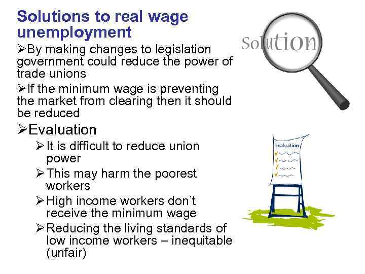 Solutions to real wage unemployment ØBy making changes to legislation government could reduce the
