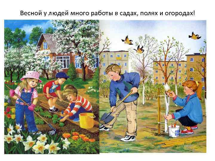 Весной у людей много работы в садах, полях и огородах! 