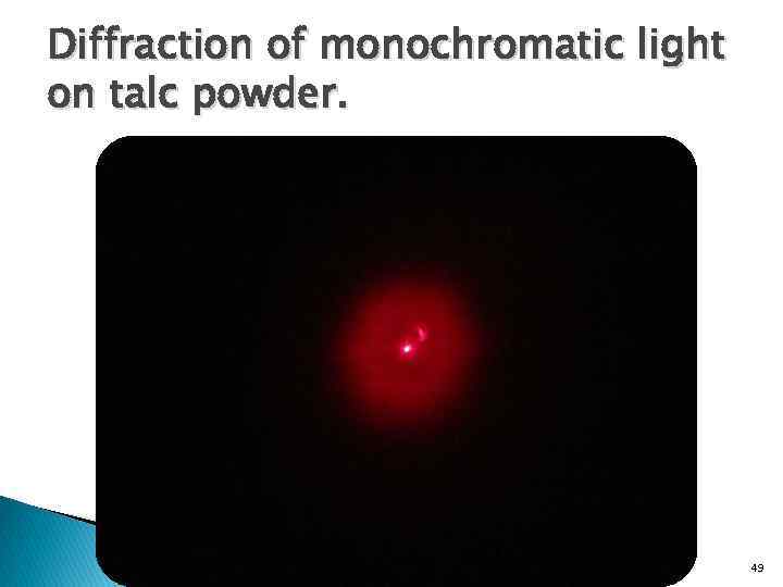 Diffraction of monochromatic light on talc powder. 49 