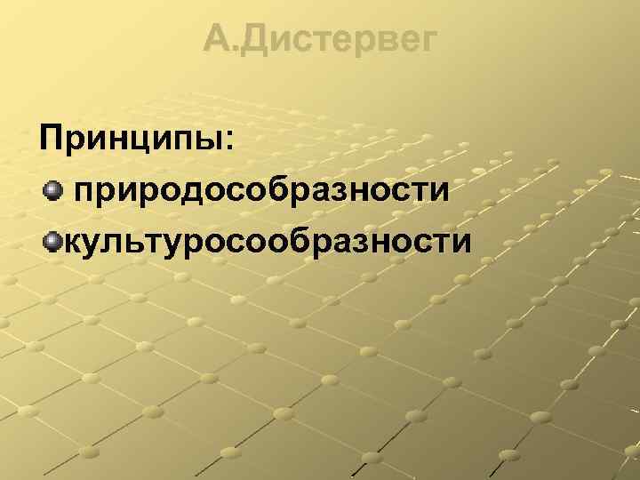 А. Дистервег Принципы: природособразности культуросообразности 