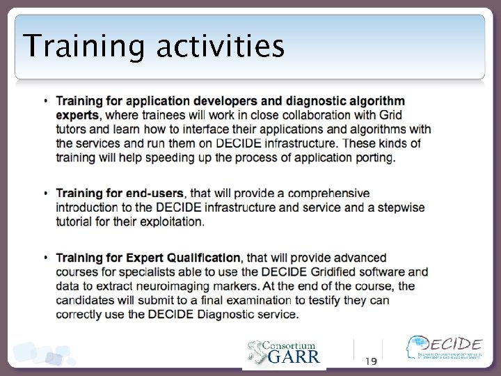 Training activities 19 