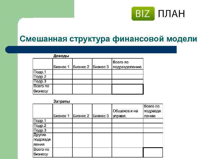 Смешанная структура финансовой модели 