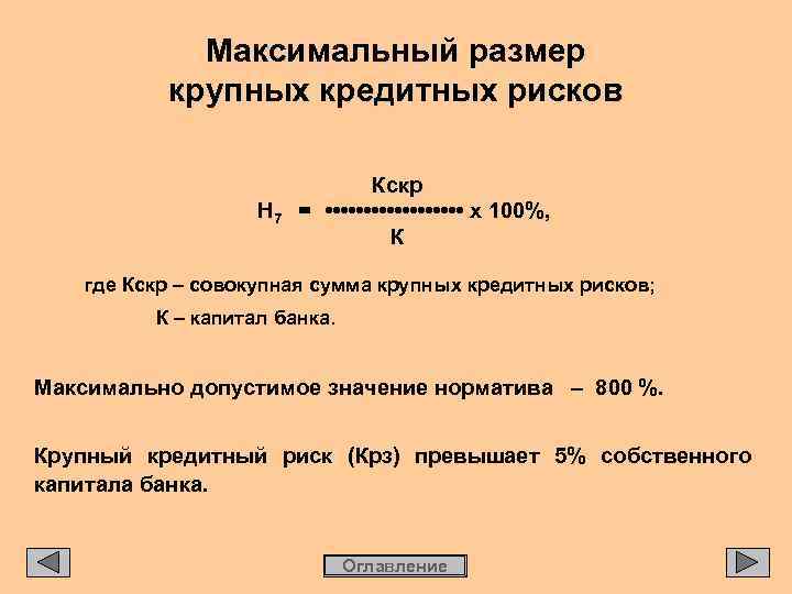 Максимальный размер крупных кредитных рисков Н 7 Кскр = • • • • •
