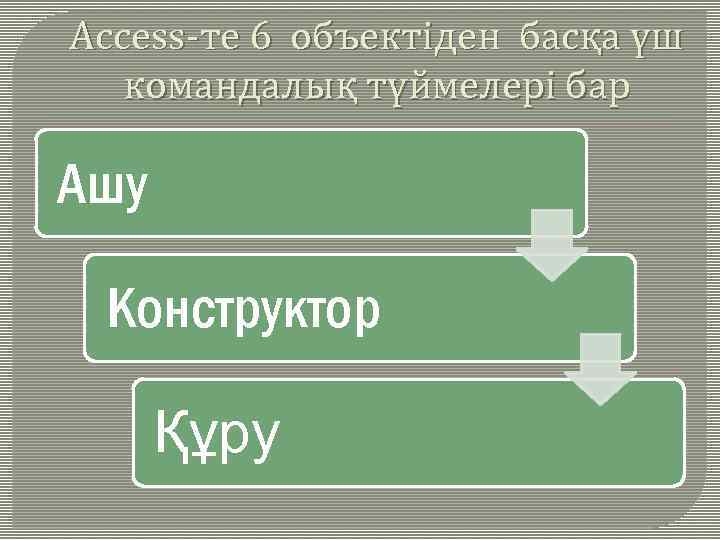 Ассеss-те 6 объектіден басқа үш командалық түймелері бар Ашу Конструктор Құру 
