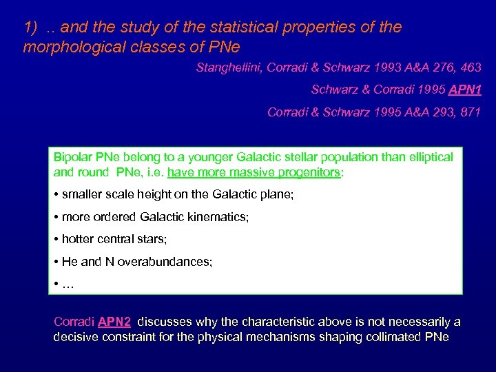 1). . and the study of the statistical properties of the morphological classes of