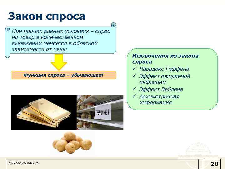 Закон спроса При прочих равных условиях – спрос на товар в количественном выражении меняется